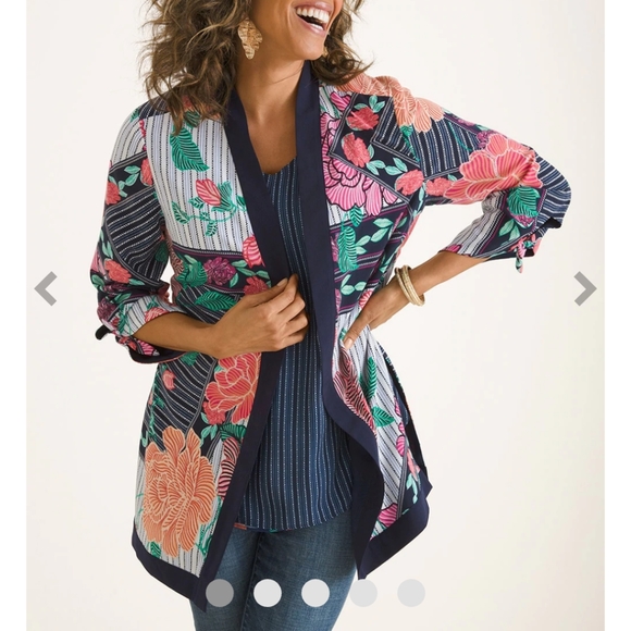 Chico's Jackets & Blazers - 16 Chico's FLORAL AND STRIPED TIE-SLEEVE KIMONO